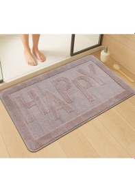 Resim Doğal Kaymaz Taban Banyo Paspas Uzun Ömürlü Yumuşak Dokulu Su Emici Yıkanabilir Happy 60x100 Vizon 