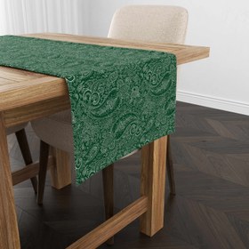 Resim Yeşil Şal Desenli Runner Örtü 