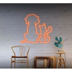 Resim Kedi Ve Köpek Figürlü Neon Tabela Turuncu 