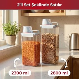 Resim Pikas 2'li Büyük Boy Saklama Kabı - Ölçekli Kapak, Sızdırmaz Erzak Bakliyat ve Deterjan İçin Çok Amaçlı Set 