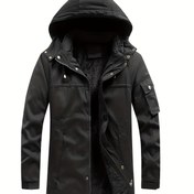 Resim Erkekler için Kapüşonlu Polar Astarlı Soğuk Dirençli Sıcak Rahat Outdoor Spor Beyzbol Yaka Fermuarlı Ceket 