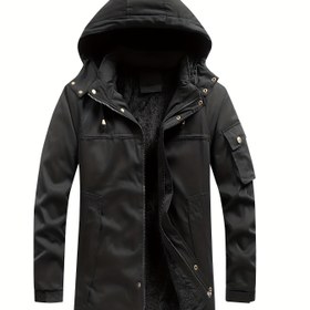 Resim Erkekler için Kapüşonlu Polar Astarlı Soğuk Dirençli Sıcak Rahat Outdoor Spor Beyzbol Yaka Fermuarlı Ceket 