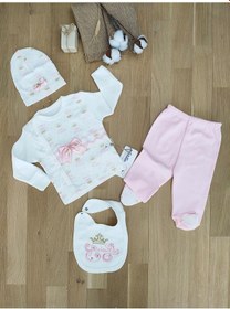 Resim Kız Bebek 4 Lü Hastane Çıkışı Gri Zıbın Seti Çok Renkli 