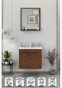 Resim Biani Fix Arya 65 Cm Banyo Dolabı,Seramik Lavabolu, Aynalı,Lavabo Dahil,Mdf,Aybe Kahve 