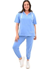 Resim Kadın Kapüşonlu Büyük Beden Eşofman Takımı 3759-23 - 4XL / Pembe 