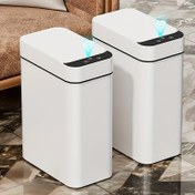 Resim 2 Adet Dokunmatik Banyo Çöp Kutusu Kapaklı, Beyaz Hareket Sensörlü Akıllı Çöp Sepeti, 11.02 L Otomatik Temassız Çöp Kovası, Yatak Odası Ofis Salon İçin Elektrikli Dar Plastik Ağızlık - Otoaçılır Zarif Tasarım, Otomatik Çöp Kutusu,Otomatik Çöp Kutusu,Banyo Çöp Kutusu, Kolay Temizlenir,Dayanıklı Plastik,Ev Kullanımı,Küçük Alanlar 