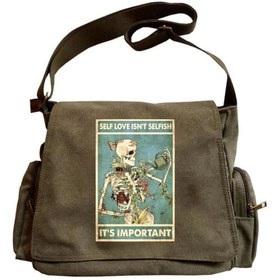 Resim Violon Skeleton Unisex Yeşil Postacı Çantası 