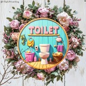 Resim [2D Düz] 1 adet Rustik Ahşap "TUVALET" İşareti Çiçekli Halka ile - 7,9"x7,9" Yuvarlak Çiftlik Dekoru Banyo, Bahçe, Oturma Odası, Koridor için - Paskalya, Doğum Günü, Mezuniyet Hediyesi için İdeal, Bahçe Duvar Sanatı|Oyuncağı Tasarım|Detaylı El Sanatları, Banyo Dekoru ve Aksesuarları, Oda Dekoru için Mükemmel 