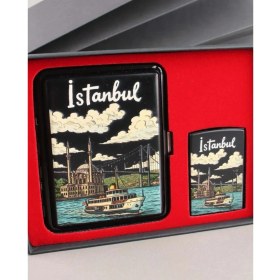 Resim Fagena Store Mavi Jet Alevli Çakmak Sigara Tabakası Kutulu Set 