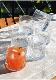 Resim 6'lı Kafes Model Cam Bardak Meşrubat Kokteyl Su Bardağı 350 Ml-k 
