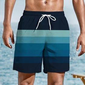 Resim Erkekler için Şık Yazlık Rahat Şortlar Baskılı - Lacivert, Yeşilimsi & Siyah Dikey Çizgili, Elastik Bel & İpli, Hafif Polyester Plaj & Dış Mekan Aktiviteleri için, Atletik Rahat Şortlar | Dikey Çizgili Şortlar | Pürüzsüz Dokulu Şortlar 