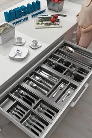 Resim tify Mutfak Çekmece Içi Düzenleyici, Kaşıklık 104Cm X 48Cm Yanlar Ve Boydan 4Cm Kesilebilir, Antrasit 