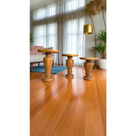 Resim Tik Ağacı Renk Ahşap Mantar Sehpa 3lü Set Doğal Zigon Fiskos Takımı 