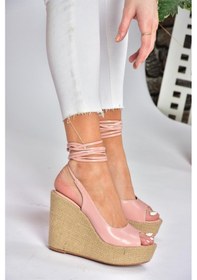 Resim Fox Shoes P572180809 Pudra Bilek Bağlamalı Dolgu Topuklu Kadın Ayakkabı 