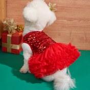 Resim Köpekler için Pet Kolsuz Payetli Tutu Prenses Elbise - Dört Mevsim Örgü Kumaş, Orta Küçük Mini ve Oyuncak Cinsler, Polyester %100, Kazak Stili - Zarif Kırmızı Şenlik Kıyafeti 