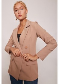 Resim Blazer Düğmeli Uzun Kol Şık Süs Cepli Ofis Ceket-Camel 