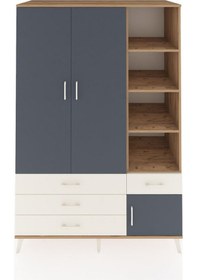 Resim Kronos Dolap 5 Raflı 4 Çekmeceli Tek Askılı 132x59x195 Çam-antrasit/aytaşı Antrasıt/aytası 