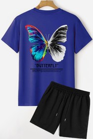 Resim Trend Sizde Unisex Butterfly Sırt Baskılı Şort T-shirt Eşofman Takımı 