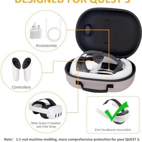 Resim Meta Quest 3 için Sert Taşıma Çantası, ELITE kafa bandı, dokunmatik kumanda ve diğer aksesuarlarla uyumlu Meta Quest 3 aksesuarı, Seyahat için şık tasarım, Kırık Beyaz 