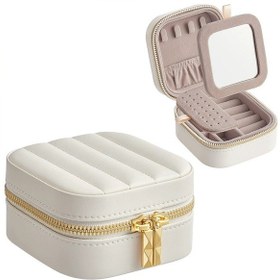 Resim Dikiş Detaylı Fermuarlı, Aynalı, Çok Bölmeli Kompakt Takı Kutusu 