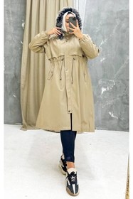 Resim Vibeys Collection Bej İçi Kürklü Ve Su Geçirmez Büyük Beden Battal Kadın Kışlık Mont & Kaban 