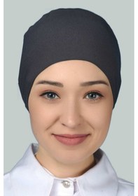Resim Altobeh Kadın Pratik Dikişsiz Bağcıklı Kaymayan Tesettür Penye Bone - Füme 