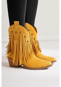 Resim Lillebeth Sarı Süet Püsküllü Zımba Detaylı Western Bot 001 