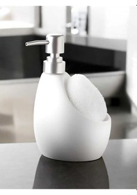 Resim Seramik Mat Beyaz Süngerli Banyo Mutfak Sıvı Sabunluk 500ml Bulaşık Deterjanlık Beyaz 