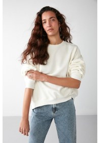 Resim Grimelange Grımelange Susana Kadın Bisiklet Yaka İçi Polarlı Oversize Fit Basic Vanilya Sweatshirt Vanilya 