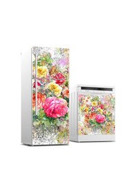 Resim Buzdolabı Ve Bulaşık Makinası Beyaz Eşya Sticker Kaplama Bahçede Çiçekler 