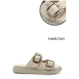 Resim Gönderi R Bej Tokalı Dolgu Taban Hakiki Deri Comfort Terlik Bej 