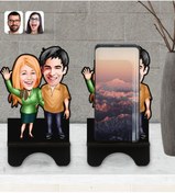 Resim Bk Gift Kişiye Özel Sevgililer Karikatürlü Ahşap Biblo Telefon Standı-110 