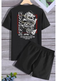 Resim Uyguntarz Rahat Tasarım Osaka Şort T-shirt Eşofman Takımı Siyah 