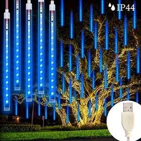Resim 1 Set, 8 Tüp, USB Meteor Yağmur Işıklı Dize, Tatil Partisi Işıklı Dize, Ev Oda Bahçe Bahçe Işıkları, Doğum Günü Düğün Parti Süsleme Işıklı Dize - Noel, Şükran Günü ve Cadılar Bayramı Süslemeleri 