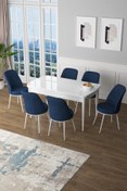 Resim Canisa Concept Zen Serisi 80x132 Mdf Açılabilir Beyaz Masa Takımı Ve 6 Lacivert Sandalye 