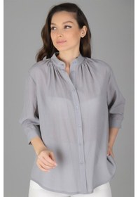 Resim Sweetness Kadın Gri Yakası Büzgülü Gömlek Gri 