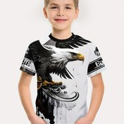 Resim 1 adet Erkek Çocuklar için 3D Kartal Baskılı Rahat Yaka T-Shirt - Polyester Örgü Kumaş, Kısa Kollu, Hafif Esnek, Düzenli Uzunluk, Gece ve Spor için Bol Kesim - Bahar/Sonbahar Koleksiyonu 