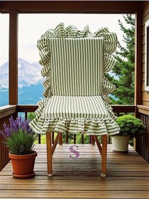 Resim Yeşil Çizgili Buldan Keteni Arkalıklı Fermuarlı Sandalye Minderi Çok Renkli 