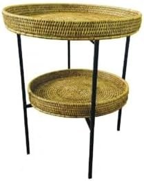 Resim Hasır Lola Yan Sehpa Bej Rengi Kahverengi 