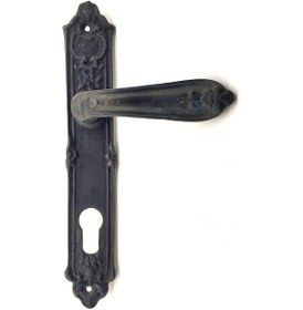 Resim Antika Tarz Dekoratif Pirinç Çiçekli Yale Kapı Kolu - 240x40 Mm, Oksit 