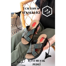 Resim Slipcat Kadın Taşlı Dolgu Topuk Terlik Ortopedik Günlük Terlik Rahat Şık Topuklu Terlik 