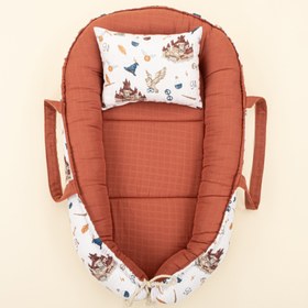 Resim Babynest ve Yastık - Çift Taraflı - Koyu Kiremit Muslin - Harry 