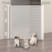 Resim Ayarlama ve Taşınabilir Genişletilebilir Evcil Hayvan Engeli Kapısı - Plastik Kapı ile Paslanmaz Çelik Ağ Fencing, Delme Gerektirmez Kurulum, Köpek ve Kedi için Flip-Up Tasarımı, Evcil Hayvanları ve İç Mekanlar Korur, Evcil Hayvan Engeli Güvenliği | Şık Evcil Hayvan Engeli | Paslanmaz Çelik Ağ Fencing, Köpek Kapıları 