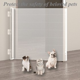 Resim Genişletilebilir Güvenlikli Pet Bariyeri, Ayarlanabilir ve Taşınabilir PE Örgü Çit, Matkap Gerektirmeyen Kedi Geçirmez Koşu Önleme Merdiven Kapı Bölücü Küçük Köpek Kapısı 