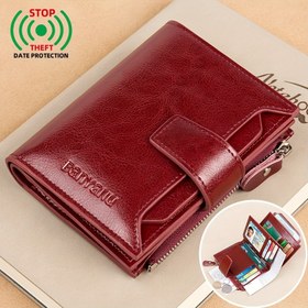 Resim Banu Vintage Kadınlar için Kompakt Cüzdan - RFID Engelleme ve Hırsızlık Karşıtı Tasarım, Çoklu Kart Yuvaları, Güvenli Düğme Kapama, Kimlik Tutucu, Kırmızı Katlanabilir İnce Organizatör Günlük Kullanım İçin, Şık Aksesuar 
