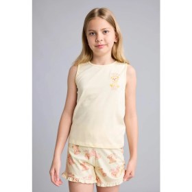 Resim DeFacto Regular Fit Ayıcıklı 2'li Açık Sarı Pijama Takımı Kız Çocuk H8113A826SM 