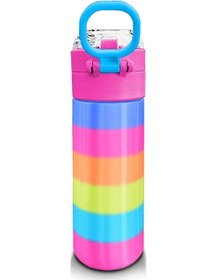 Resim Coral High Kids Renkli Çizgili Pipetli Ve Direk İçimli Paslanmaz Çelik Termos 500 Ml 31986 Pastel Pembe 