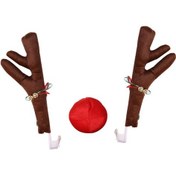 Resim Symbee Kahverengi Kumaş Araba Geyik Boynuzu Dekorasyonu - Noel Araç Süsü Askısı 41x14cm 