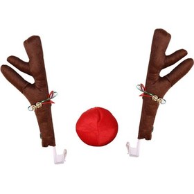 Resim Symbee Kahverengi Kumaş Araba Geyik Boynuzu Dekorasyonu - Noel Araç Süsü Askısı 41x14cm 