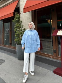 Resim VOLT CLOTHİNG Kadın Kol Detaylı Gold Düğmeli Tesettür Gömlek 
